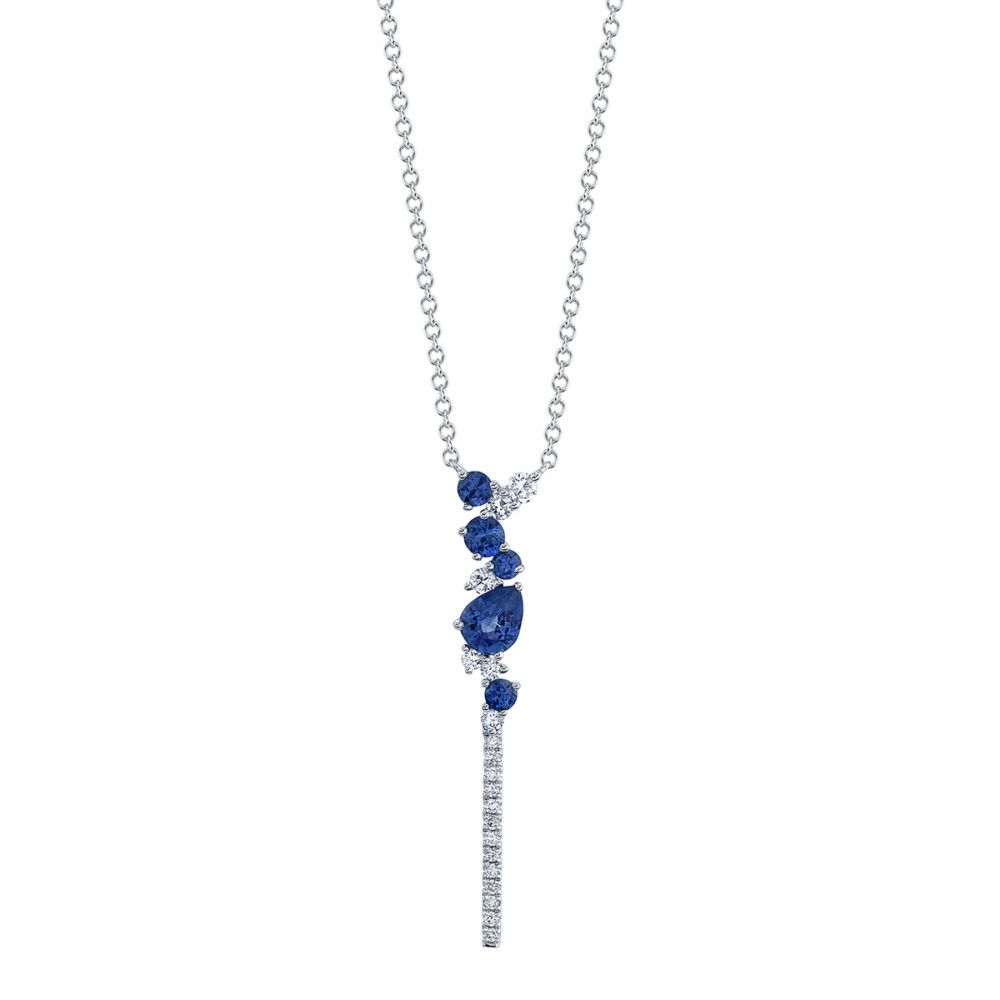 Diamond & Blue Sapphire Studded In White Gold Necklace Set | Chennai  Diamonds