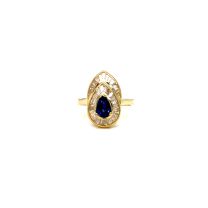 18KY PEAR BLUE OVAL SAPPHIRE AND DIAMOND RING