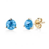 14KY ROUND BLUE TOPAZ 3 PRONG STUD EARRINGS